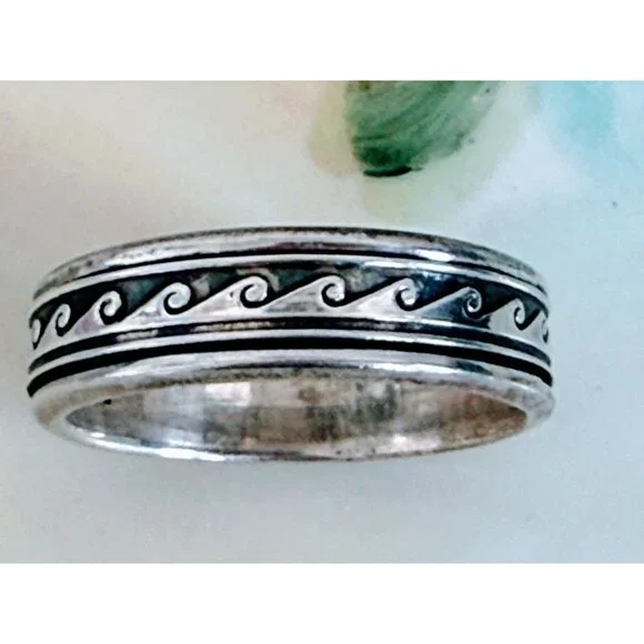 Vintage 90's 925 Silver Mexico Mens Wave Spinner Fidget Sz 14.5 Ring 10g